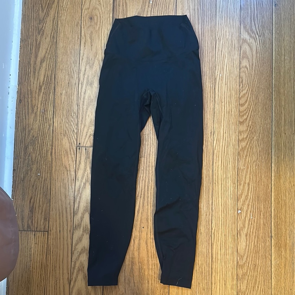 Black Full-Length Leggings with Elastic Waistband no front seam